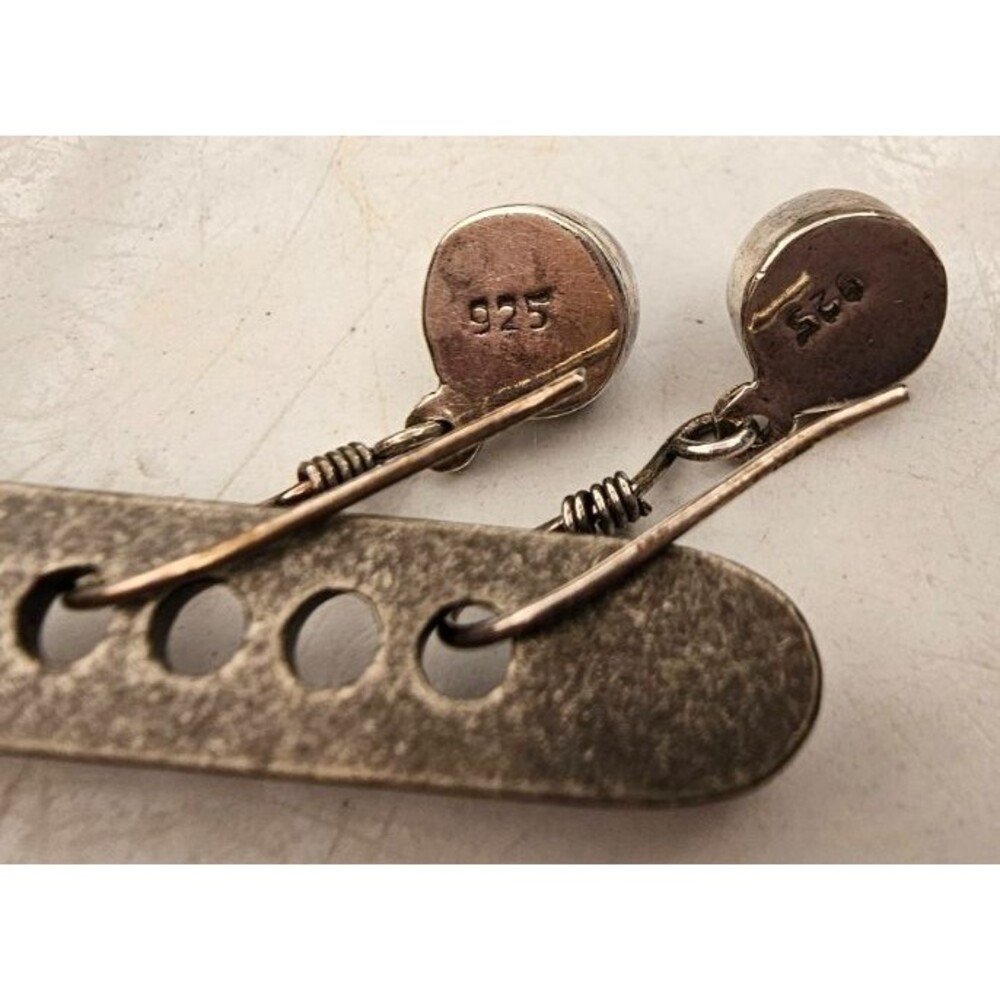 925 Sterling Silver & Blue Lapis Lazuli Drop Hook Earrings - Picture 3 of 4